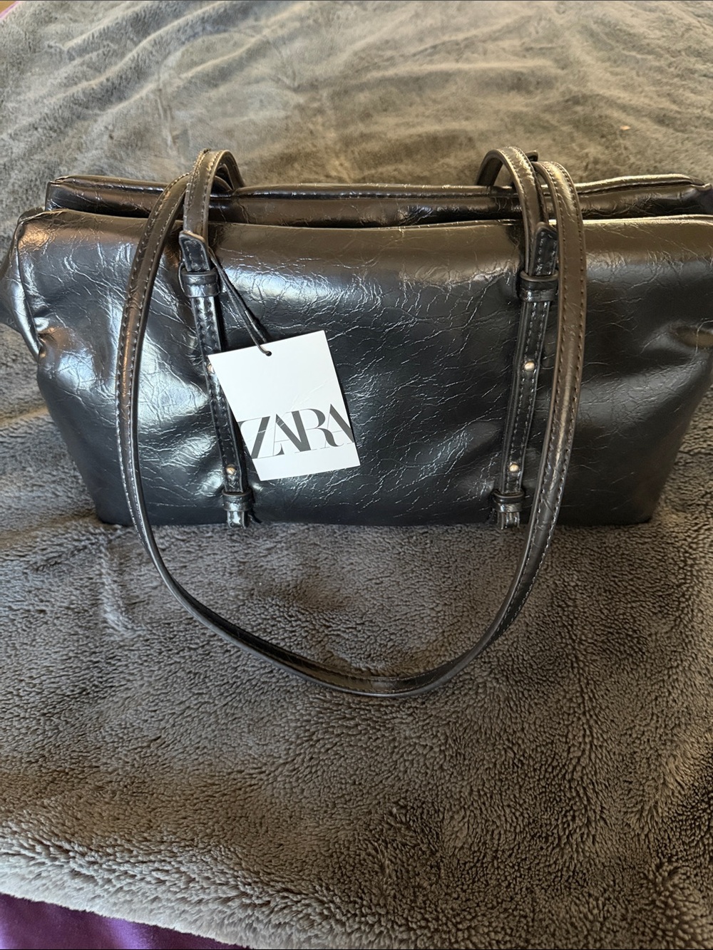 ZARA Black Shoulder Bag with Double Straps